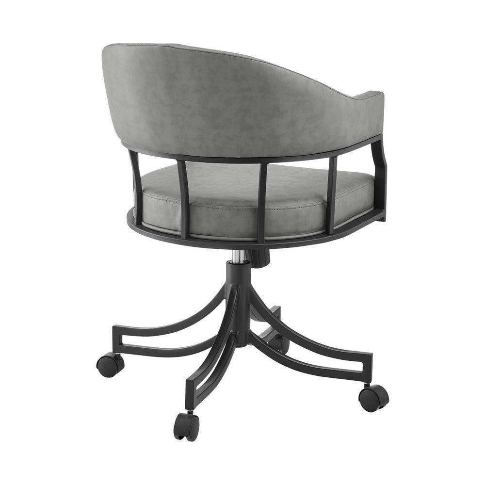 Tibby Swivel Dining Chair, Tilt Rolling, Black Iron, Gray Faux Leather - BM339133