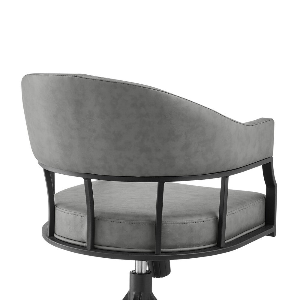 Tibby Swivel Dining Chair, Tilt Rolling, Black Iron, Gray Faux Leather - BM339133