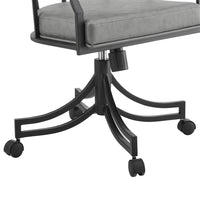 Tibby Swivel Dining Chair, Tilt Rolling, Black Iron, Gray Faux Leather - BM339133