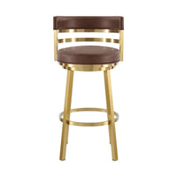Maxi Swivel Counter Stool Chair, Gold Steel, Coffee Brown Faux Leather - BM339135