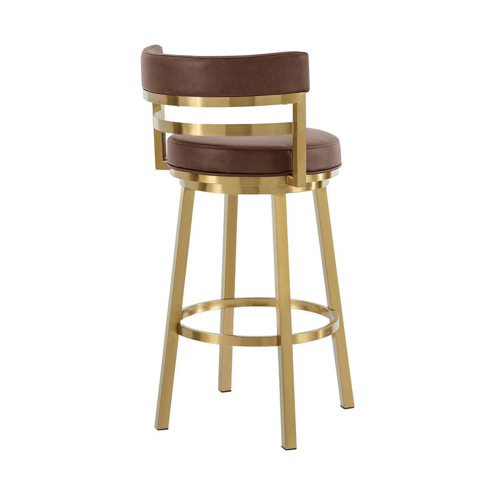 Maxi Swivel Counter Stool Chair, Gold Steel, Coffee Brown Faux Leather - BM339135