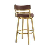 Maxi Swivel Counter Stool Chair, Gold Steel, Coffee Brown Faux Leather - BM339135
