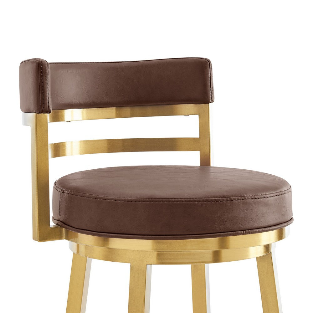 Maxi Swivel Counter Stool Chair, Gold Steel, Coffee Brown Faux Leather - BM339135