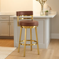 Maxi Swivel Counter Stool Chair, Gold Steel, Coffee Brown Faux Leather - BM339135
