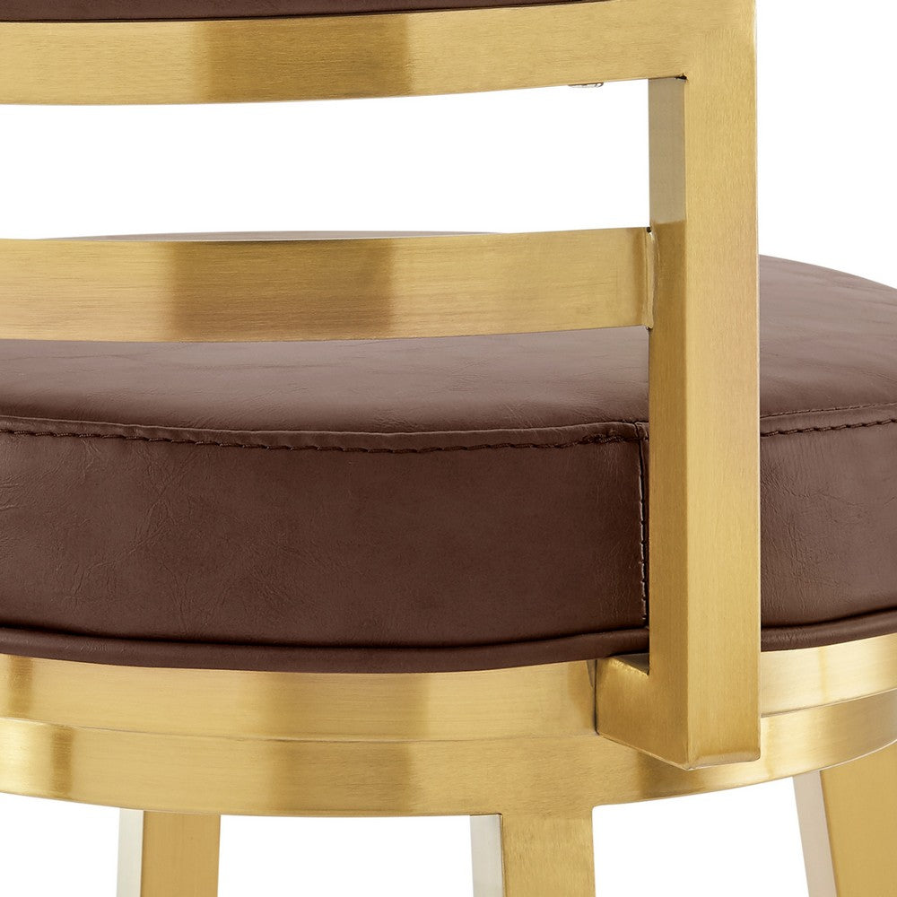 Maxi Swivel Counter Stool Chair, Gold Steel, Coffee Brown Faux Leather - BM339135