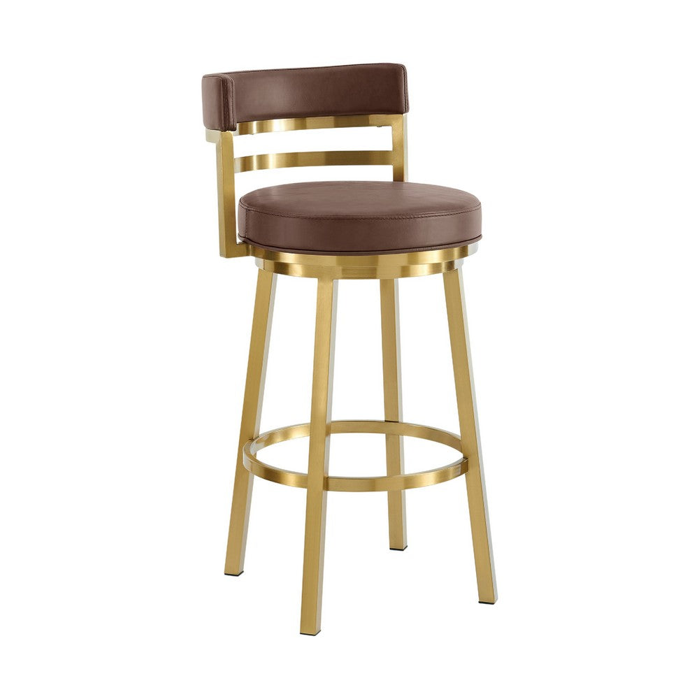 Maxi Swivel Counter Stool Chair, Gold Steel, Coffee Brown Faux Leather - BM339135