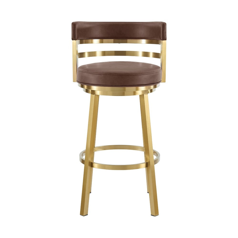 Maxi Swivel Barstool Chair, Gold Steel, Coffee Brown Faux Leather - BM339136