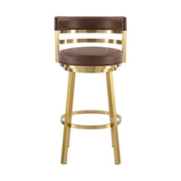 Maxi Swivel Barstool Chair, Gold Steel, Coffee Brown Faux Leather - BM339136