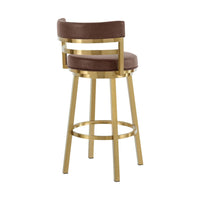 Maxi Swivel Barstool Chair, Gold Steel, Coffee Brown Faux Leather - BM339136