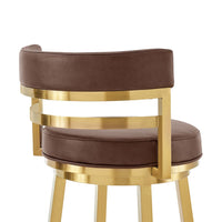 Maxi Swivel Barstool Chair, Gold Steel, Coffee Brown Faux Leather - BM339136