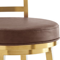 Maxi Swivel Barstool Chair, Gold Steel, Coffee Brown Faux Leather - BM339136