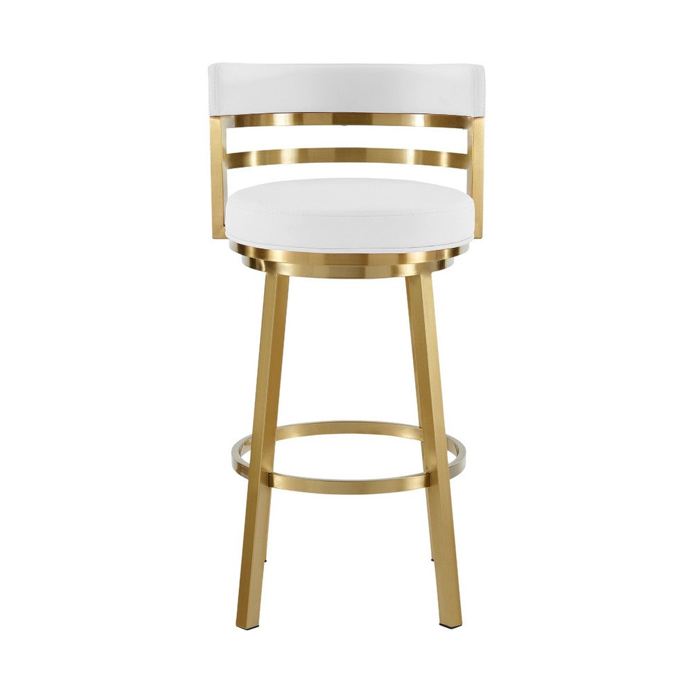 Maxi Swivel Counter Stool Chair, Gold Steel Frame, White Faux Leather - BM339137