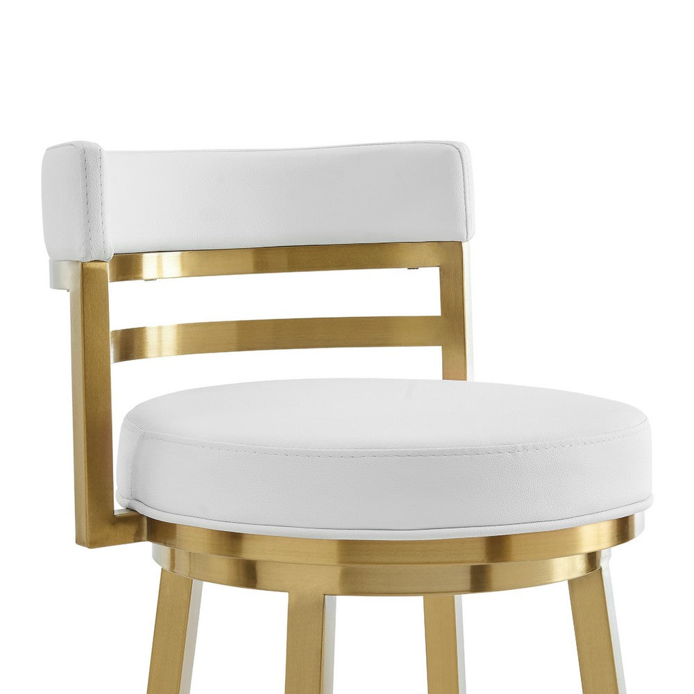 Maxi Swivel Counter Stool Chair, Gold Steel Frame, White Faux Leather - BM339137