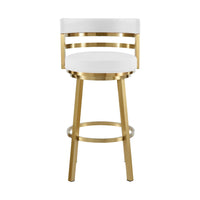 Maxi Swivel Barstool Chair, Gold Stainless Steel, White Faux Leather - BM339138