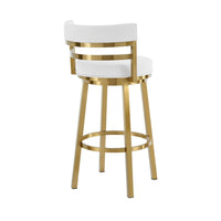 Maxi Swivel Barstool Chair, Gold Stainless Steel, White Faux Leather - BM339138