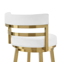 Maxi Swivel Barstool Chair, Gold Stainless Steel, White Faux Leather - BM339138