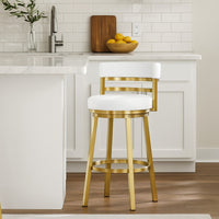 Maxi Swivel Barstool Chair, Gold Stainless Steel, White Faux Leather - BM339138