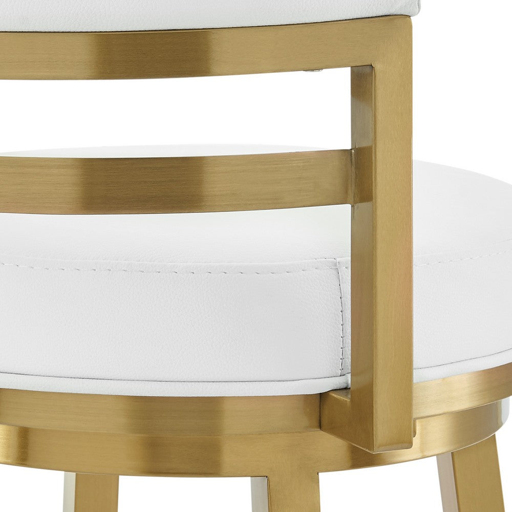 Maxi Swivel Barstool Chair, Gold Stainless Steel, White Faux Leather - BM339138