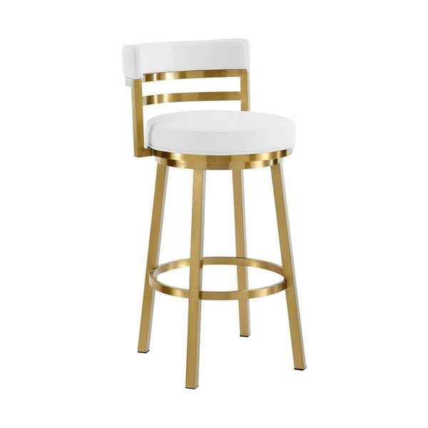 Maxi Swivel Barstool Chair, Gold Stainless Steel, White Faux Leather - BM339138