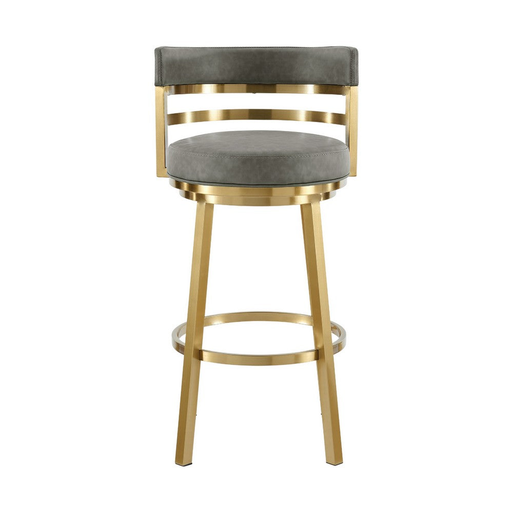 Maxi Swivel Counter Stool Chair, Gold Steel, Vintage Gray Faux Leather - BM339139