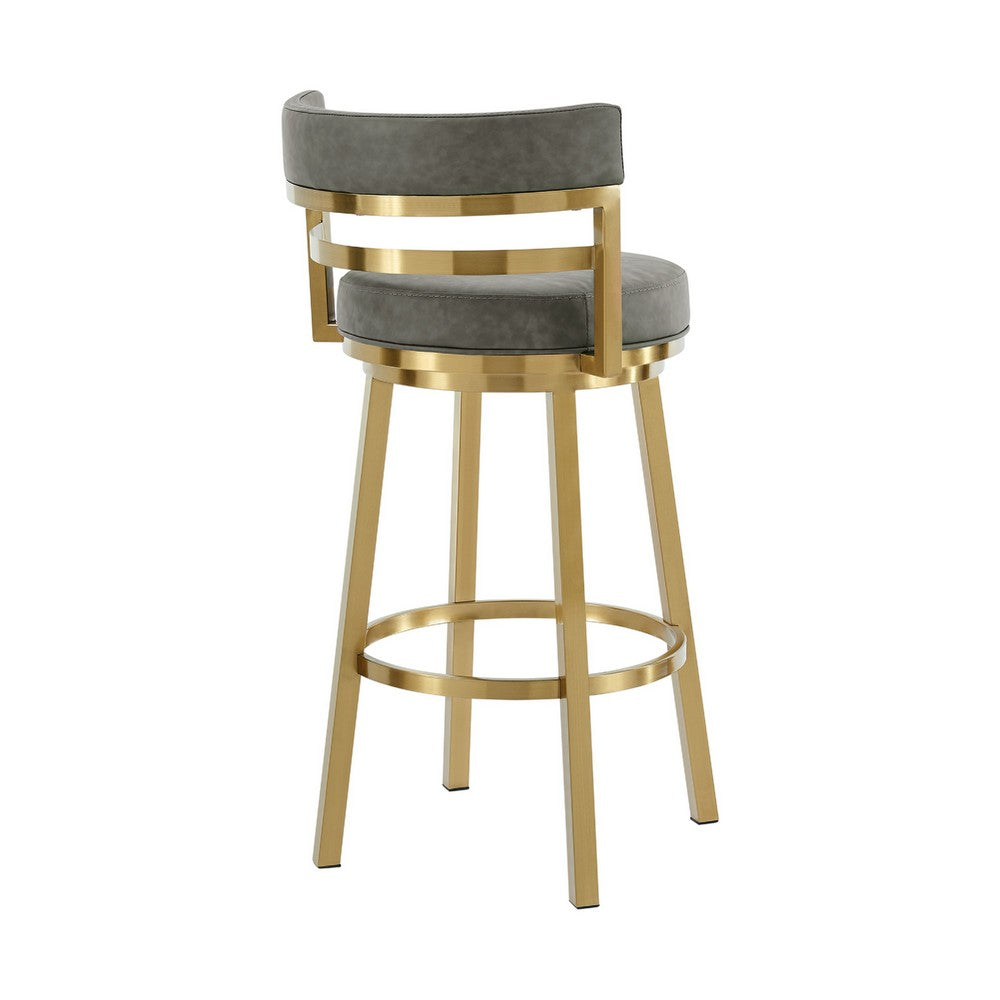 Maxi Swivel Counter Stool Chair, Gold Steel, Vintage Gray Faux Leather - BM339139