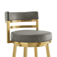 Maxi Swivel Counter Stool Chair, Gold Steel, Vintage Gray Faux Leather - BM339139