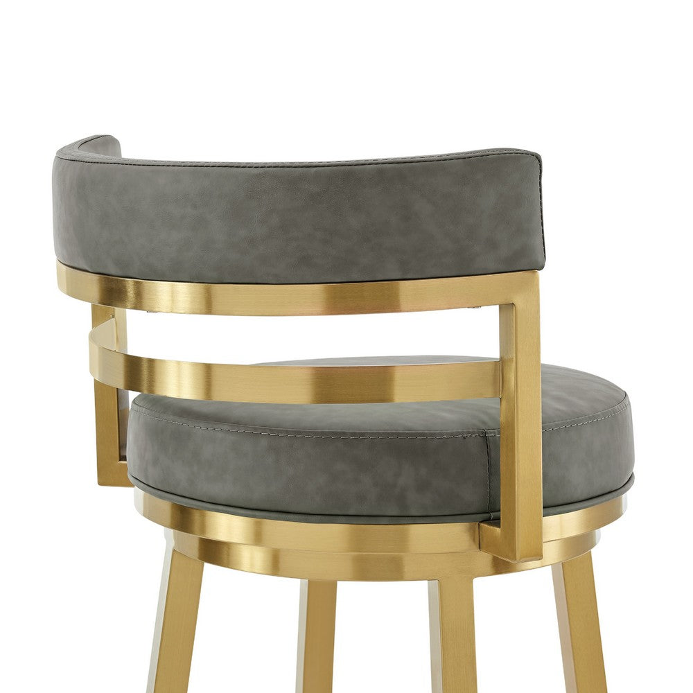 Maxi Swivel Counter Stool Chair, Gold Steel, Vintage Gray Faux Leather - BM339139