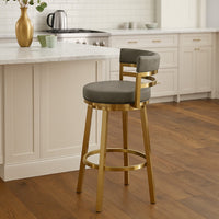 Maxi Swivel Counter Stool Chair, Gold Steel, Vintage Gray Faux Leather - BM339139