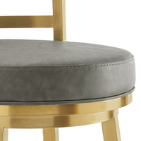 Maxi Swivel Counter Stool Chair, Gold Steel, Vintage Gray Faux Leather - BM339139