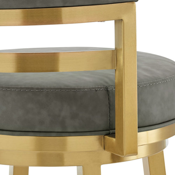 Maxi Swivel Counter Stool Chair, Gold Steel, Vintage Gray Faux Leather - BM339139
