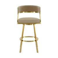 Beth Swivel Counter Chair, Gold Brushed Steel, Sand Brown Faux Leather - BM339141