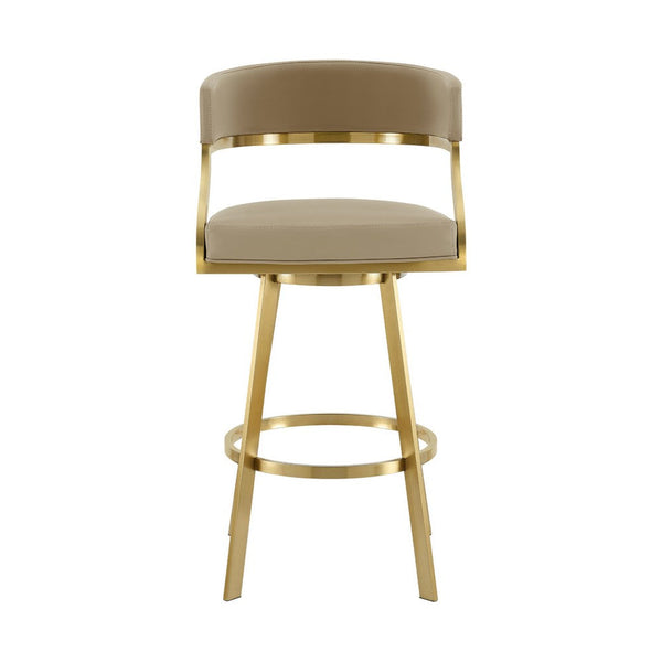 Beth Swivel Barstool Chair, Gold Steel, Sand Brown Faux Leather - BM339142