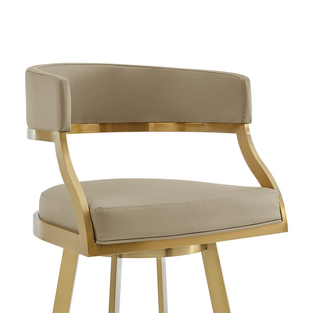 Beth Swivel Barstool Chair, Gold Steel, Sand Brown Faux Leather - BM339142