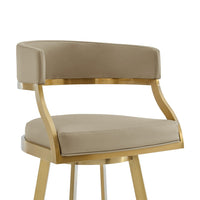 Beth Swivel Barstool Chair, Gold Steel, Sand Brown Faux Leather - BM339142