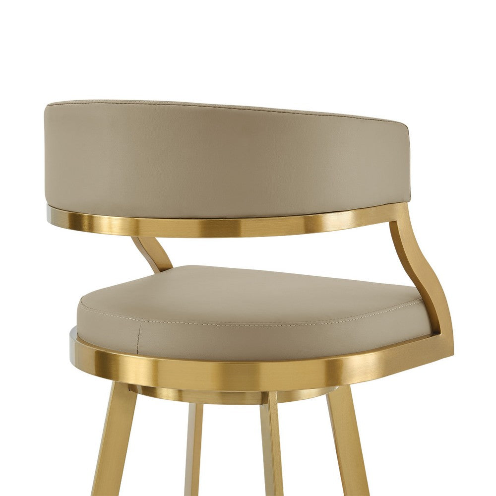 Beth Swivel Barstool Chair, Gold Steel, Sand Brown Faux Leather - BM339142