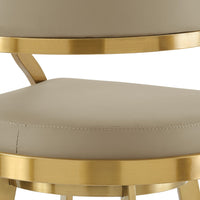 Beth Swivel Barstool Chair, Gold Steel, Sand Brown Faux Leather - BM339142