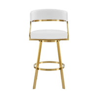 Beth Swivel Barstool Chair, Gold Stainless Steel, White Faux Leather - BM339144