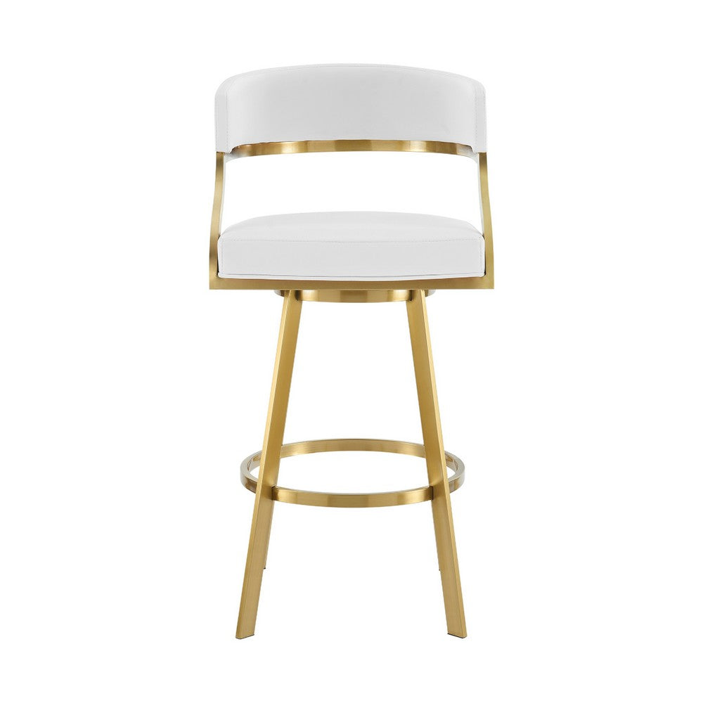 Beth Swivel Barstool Chair, Gold Stainless Steel, White Faux Leather - BM339144