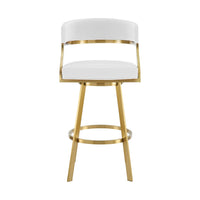 Beth Swivel Barstool Chair, Gold Stainless Steel, White Faux Leather - BM339144