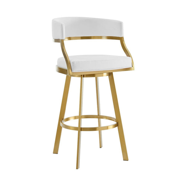 Beth Swivel Barstool Chair, Gold Stainless Steel, White Faux Leather - BM339144