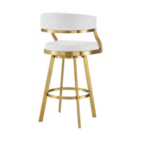 Beth Swivel Barstool Chair, Gold Stainless Steel, White Faux Leather - BM339144