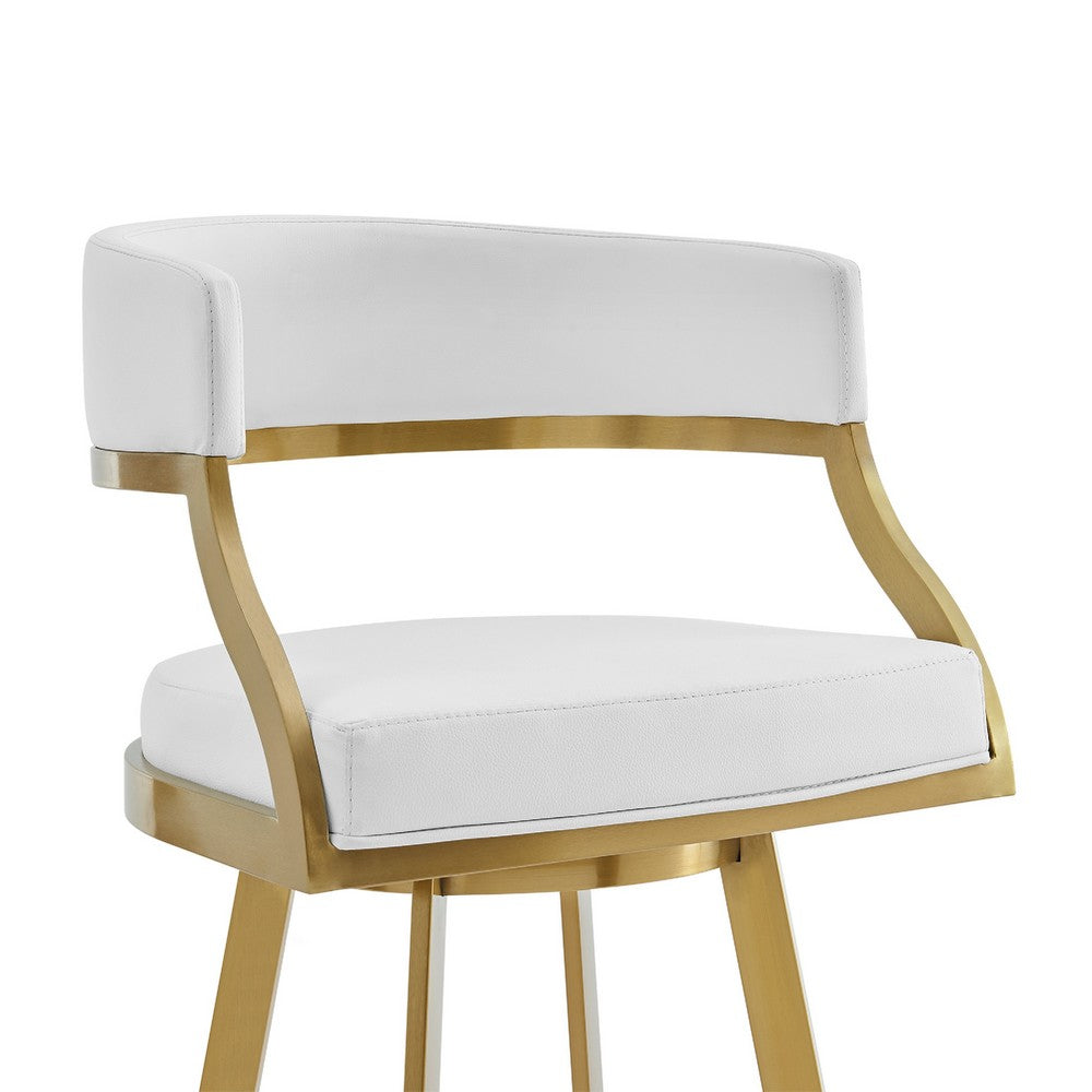 Beth Swivel Barstool Chair, Gold Stainless Steel, White Faux Leather - BM339144