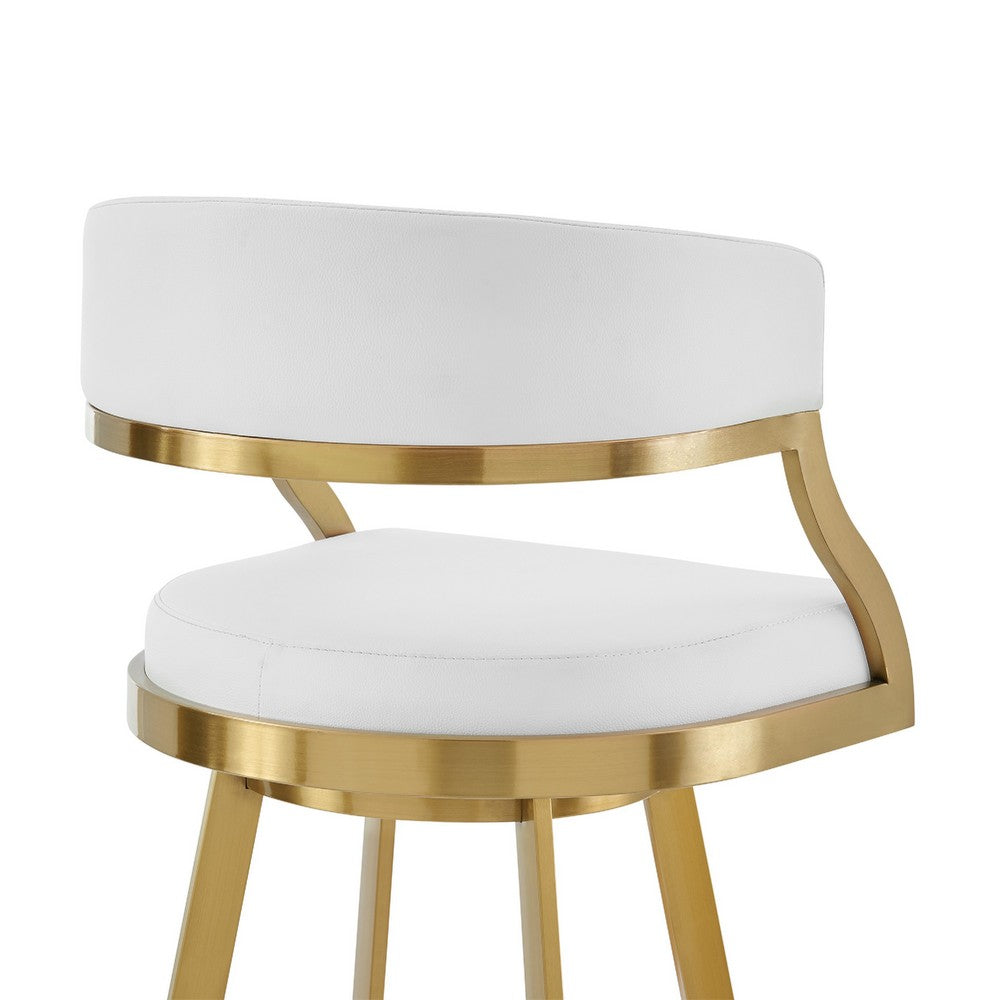 Beth Swivel Barstool Chair, Gold Stainless Steel, White Faux Leather - BM339144