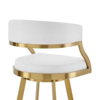 Beth Swivel Barstool Chair, Gold Stainless Steel, White Faux Leather - BM339144