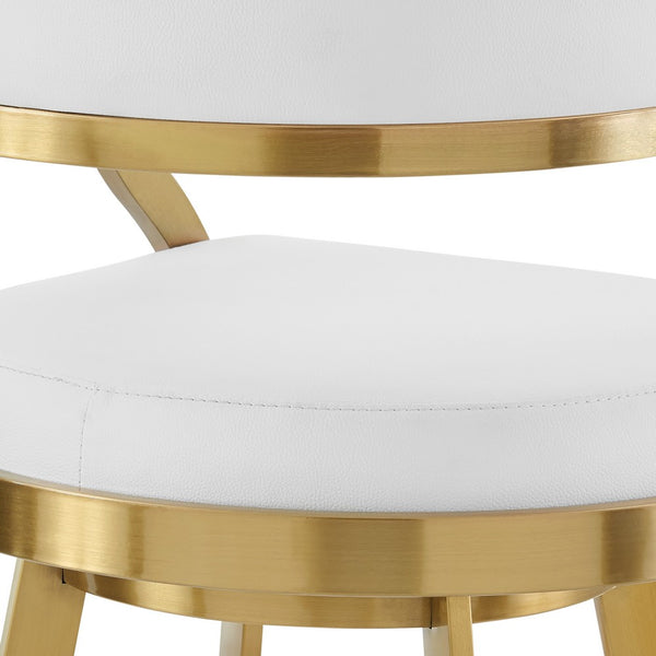 Beth Swivel Barstool Chair, Gold Stainless Steel, White Faux Leather - BM339144