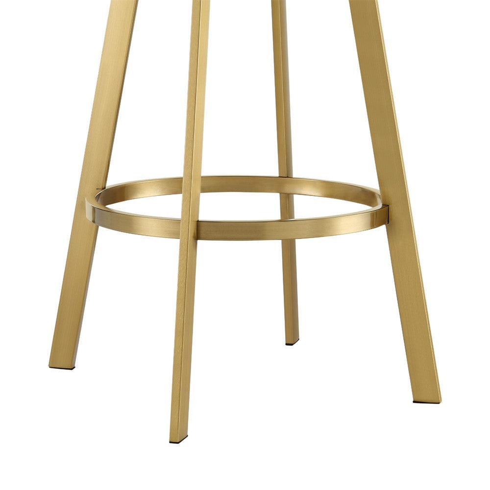 Beth Swivel Barstool Chair, Gold Stainless Steel, White Faux Leather - BM339144