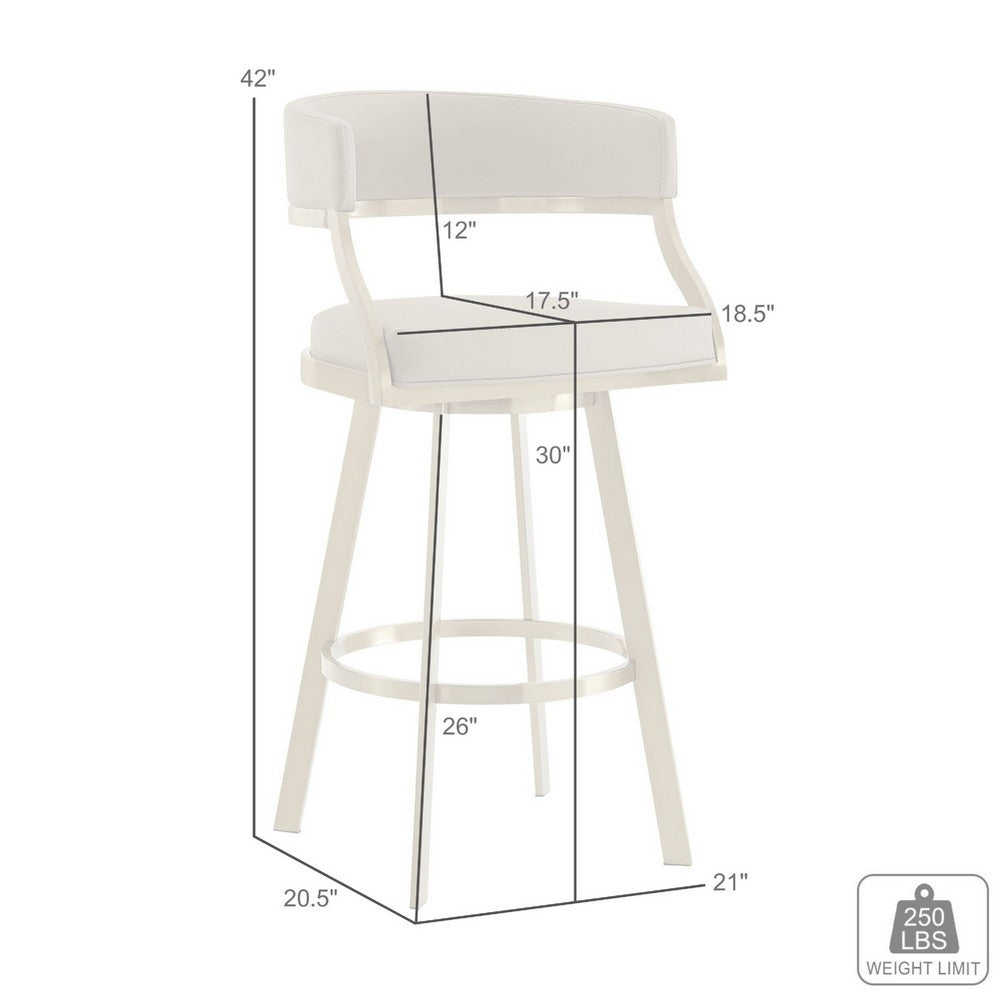 Beth Swivel Barstool Chair, Gold Stainless Steel, White Faux Leather - BM339144