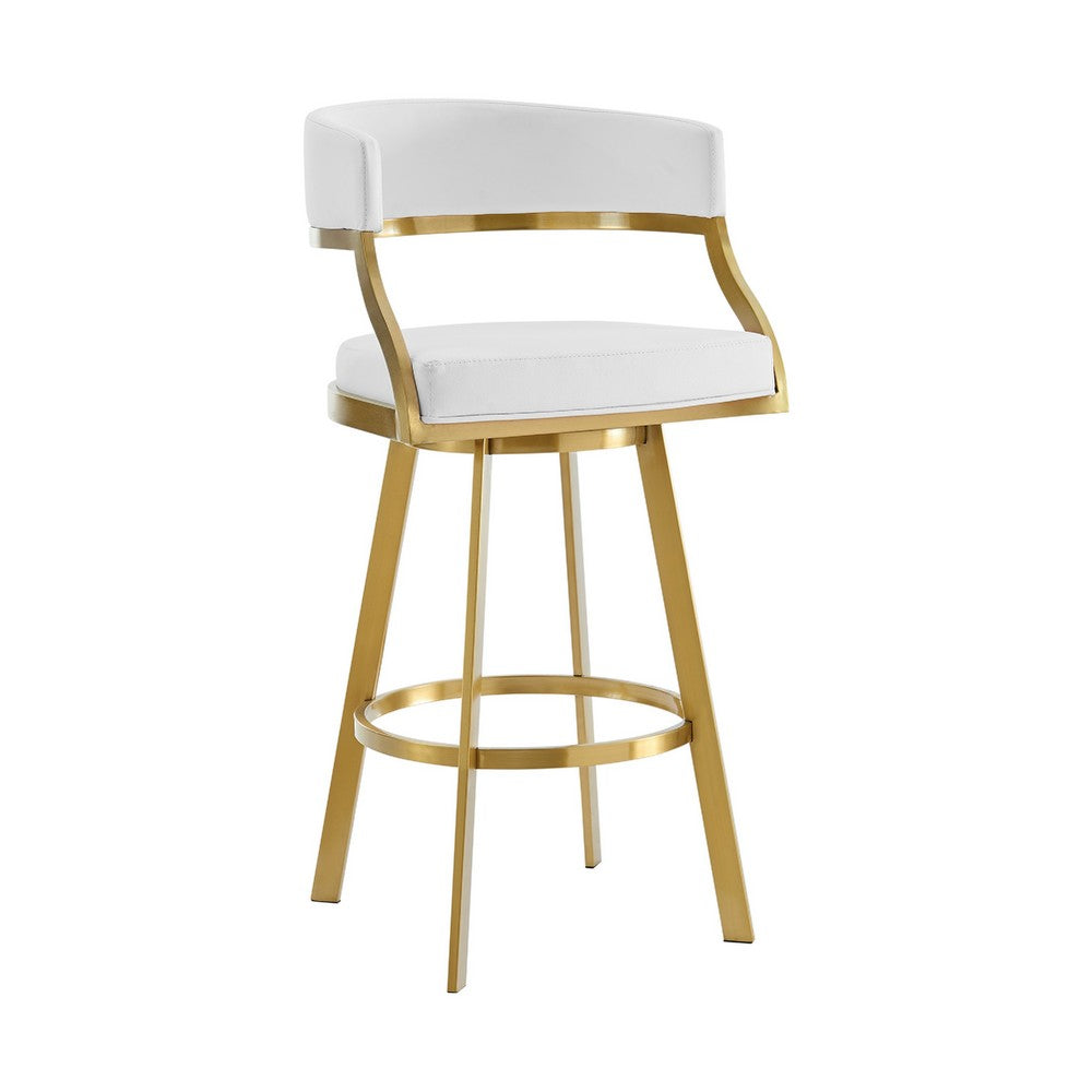 Beth Swivel Barstool Chair, Gold Stainless Steel, White Faux Leather - BM339144