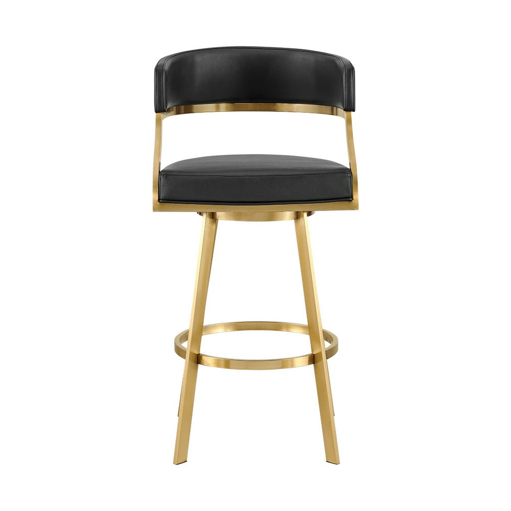 Beth Swivel Counter Stool Chair, Gold Steel Frame, Black Faux Leather - BM339145
