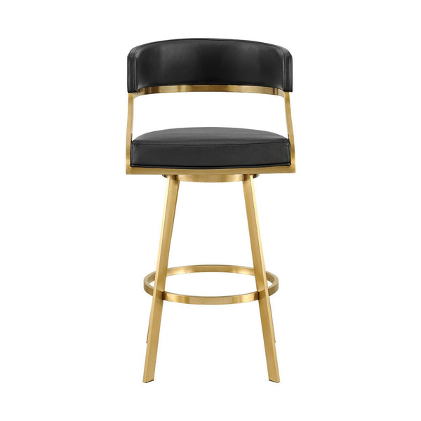 Beth Swivel Counter Stool Chair, Gold Steel Frame, Black Faux Leather - BM339145